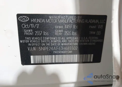 2018 Hyundai Sonata Se z USA, uszkodzony, nr VIN 5NPE24AF6JH665502